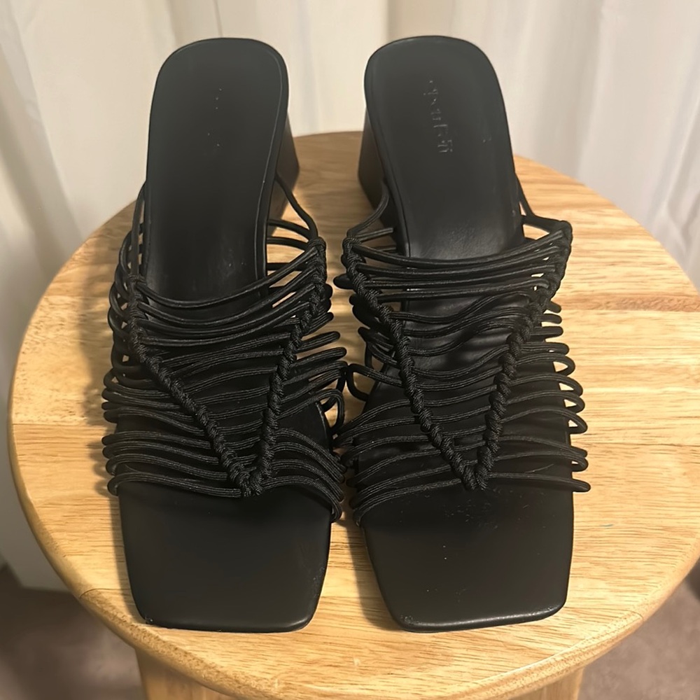 Black Strappy Knot Mule Heels - Women